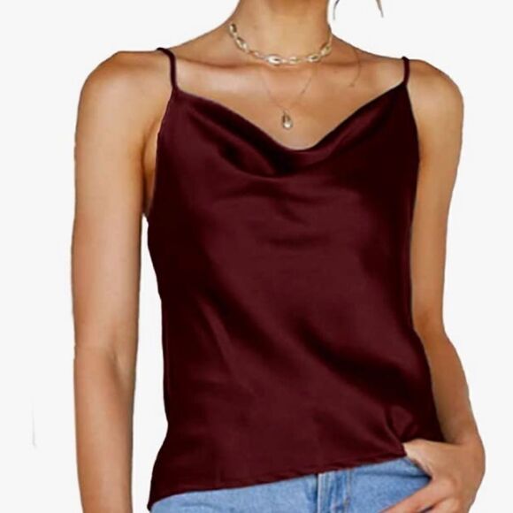 Cowl Neck Satin Cami Silky Cami Tank Top Soft - Picture 5 of 8